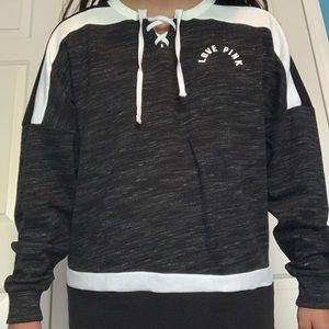 PINK black hockey lace sweatshirt